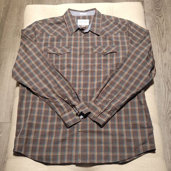 Cody James Men’s Brown Plaid Print Long Sleeve Snap Western Flannel Shirt XLarge - Picture 2 of 10